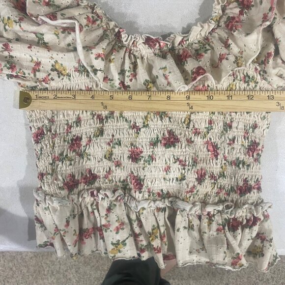 Free People Favorite Top Womens S‎ Pink Floral Smocked Ruffled Peasant Feminine - Picture 9 of 15